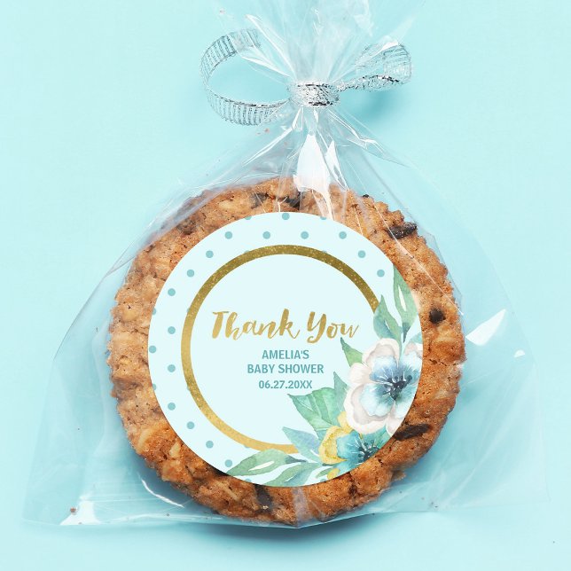 Adesivo Mint e Faux Dourado Chá de fraldas Floral Obrigado (Criador carregado)