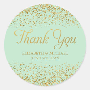 Adesivo Mint Faux Dourado Casamento Glitter Obrigado