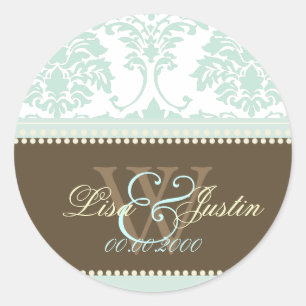 Adesivo Mint Green Damask monograma casamento/fontes DIY+c