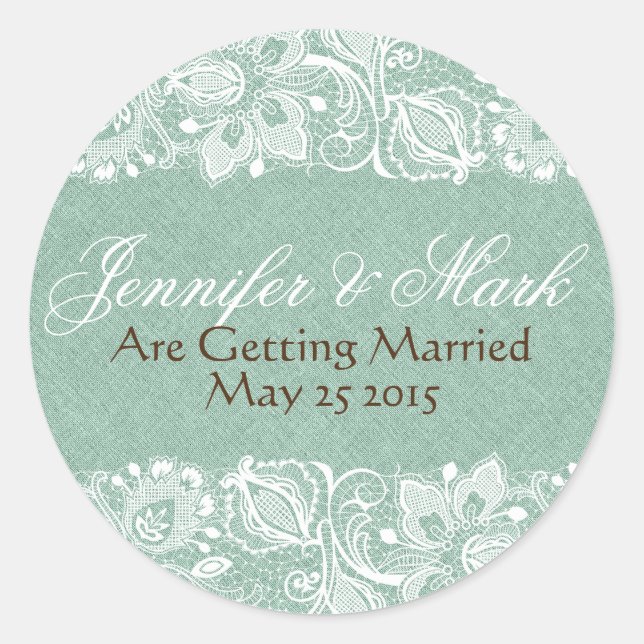 Adesivo Mint Green Faux Linen Burlap & White Floral Lace (Frente)