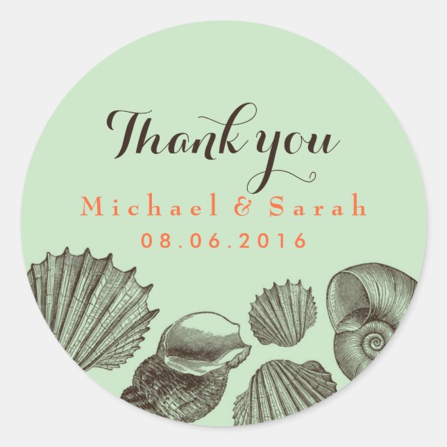 Adesivo Mint Green Vintage Seashells Beach Wedker Sticker (Frente)