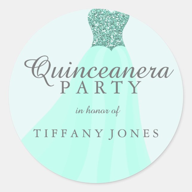 Adesivo Mint Teal Espalhando Glitter Gown Quinceanera Part (Frente)