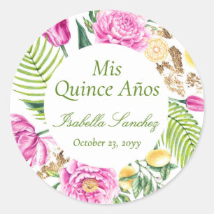 Adesivo Mis Quince Años Floral Peônias Limões Quinceañera