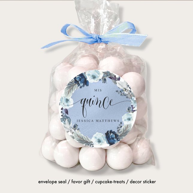 Adesivo Mis Quince, espanhol, Blue Floral Wreath (Criador carregado)