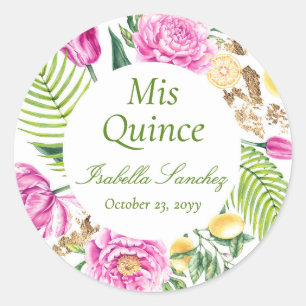Adesivo Mis Quince Floral Peônias Rosa Limões Quinceañera