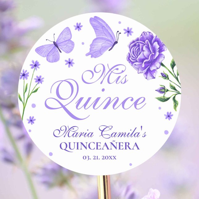 Adesivo Mis Quince Lilac Purple Floral Quinceañera (Mis Quince Lilac Purple Floral Quinceañera Classic Round Sticker)