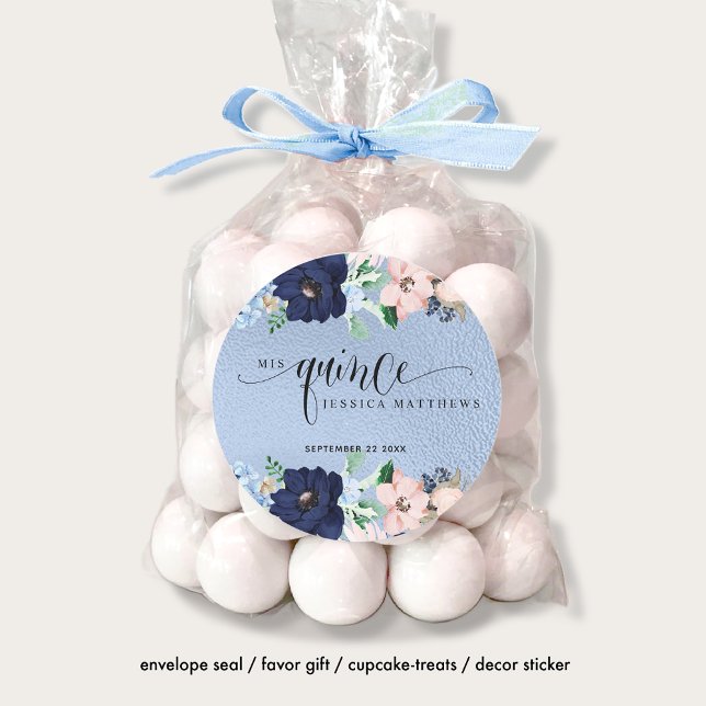 Adesivo Mis Quince, Quinceañera con Flores Azul y Rosa (Criador carregado)