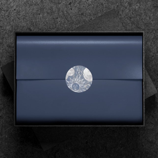 Adesivo Mística Solar | Lua azul-poeirenta Estrelas dourad (Criador carregado)