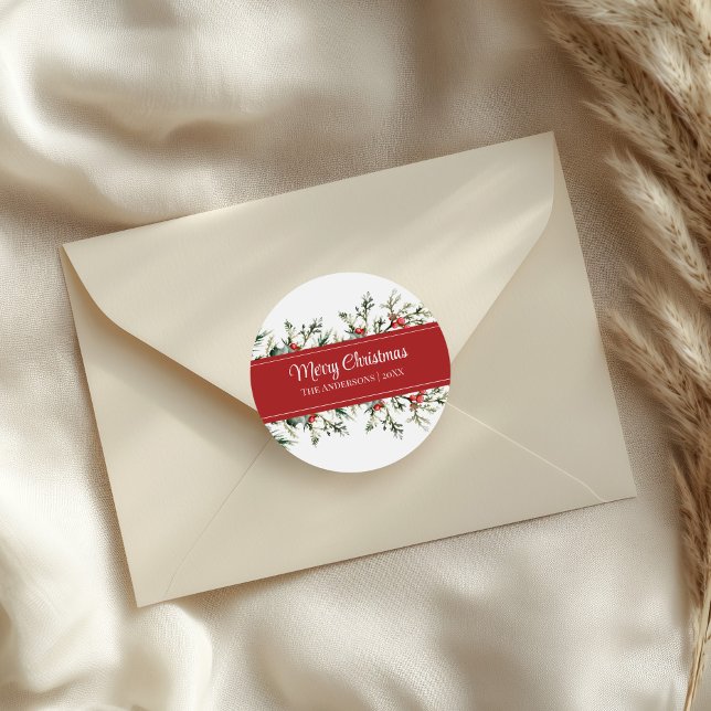 Adesivo Mistletomoderno, Feliz Natal, Gift Stickers (Modern Mistletoe Merry Christmas Gift Stickers on an elegant envelope)