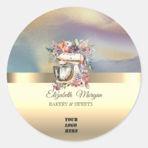 Adesivo Mistura Floral Elegante Padaria Dourado Seu Logoti