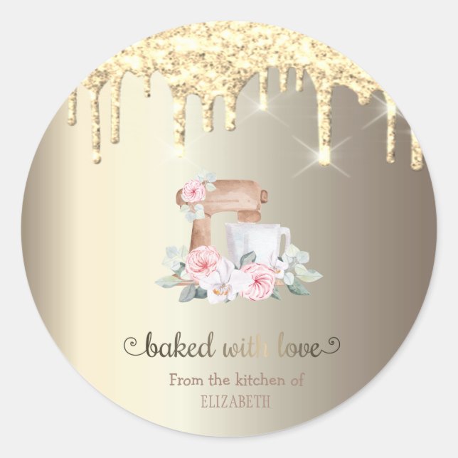 Adesivo Misturador de Flores de Cozinha com Brilho Dourado (Frente)