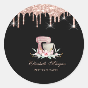 Adesivo Misturador Flores Rosa Dourado Gotejamento Padaria