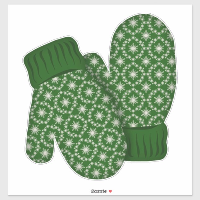 Adesivo Mittens Verdes com Flocos de Neve | Grande Natal (Folha)