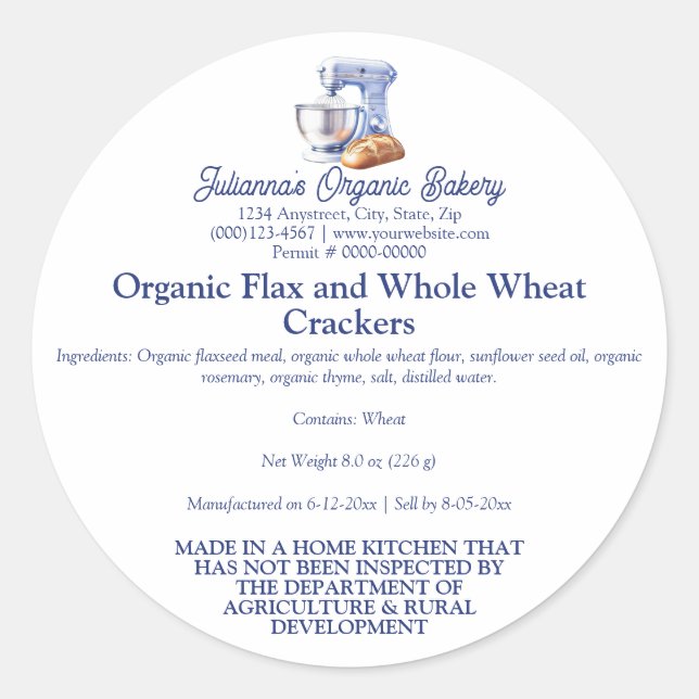 Adesivo Mixer Bread Bakery Pastry Chef Food Product Label (Frente)