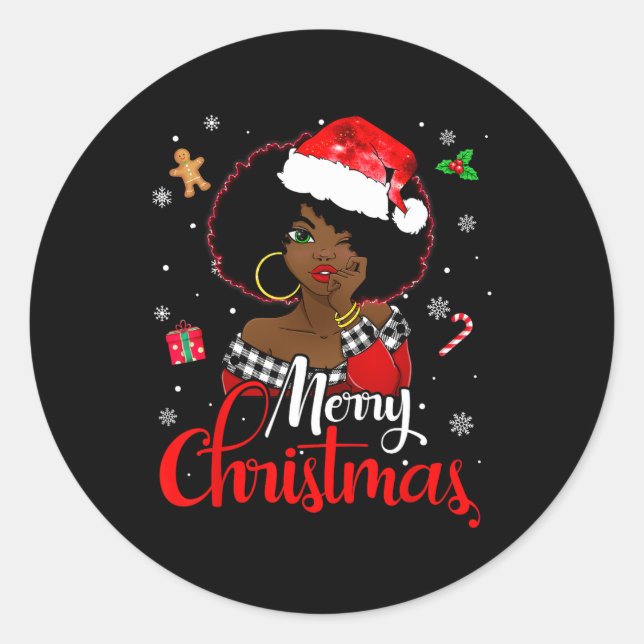 Adesivo moça africana negra melanina americana natal santa (Frente)