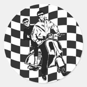 Adesivo Moça e patinete de verificação de estilo retrô