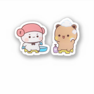 Adesivo Mochi Panda E Brownie Bear Aproveitando O Banho