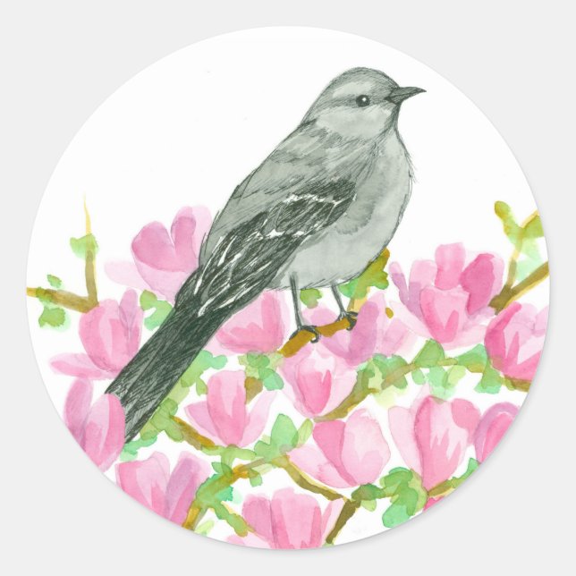 Adesivo Mockingbird Pink Magnolia Watercolor (Frente)
