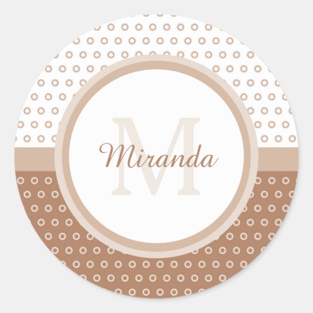 Adesivo Mod Brown e White Bolinhas Monograma com Nome (Frente)