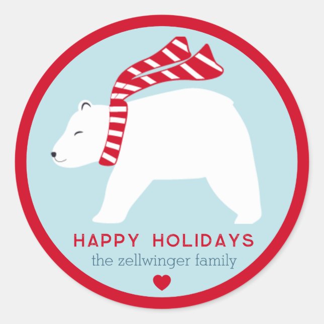 Adesivo mod polar bears- ice blue- round holiday stickers (Frente)