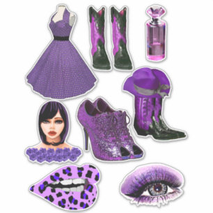 Adesivo Moda Roxa Maquiagem Roupas Arte de Colagem
