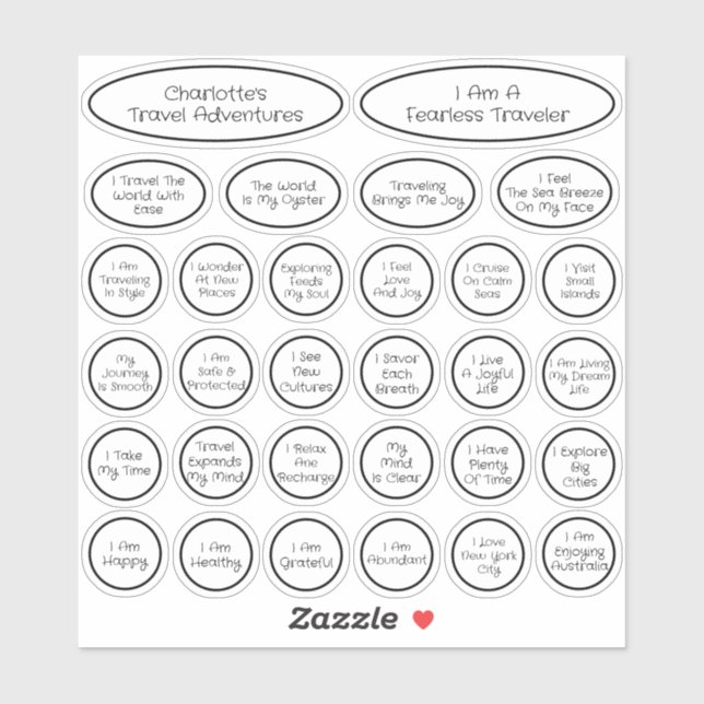 Adesivo modelo de Afirmação do Viagem preto e branco 30 em (Folha)