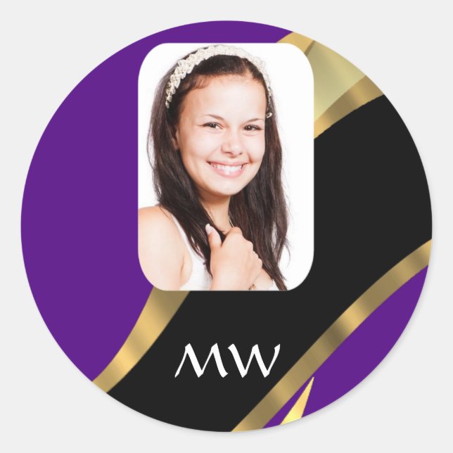 Adesivo Modelo de foto em roxo e ouro (Frente)