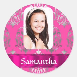 Adesivo Modelo de foto personalizado de damasco rosa