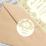 Adesivo Modelo de marfim e casamento vintage de ouro<br><div class="desc">Marfim elegante e dourado vintage rococo ornamentado moldura monograma modelo de casamentos noiva e adesivos de noivos</div>