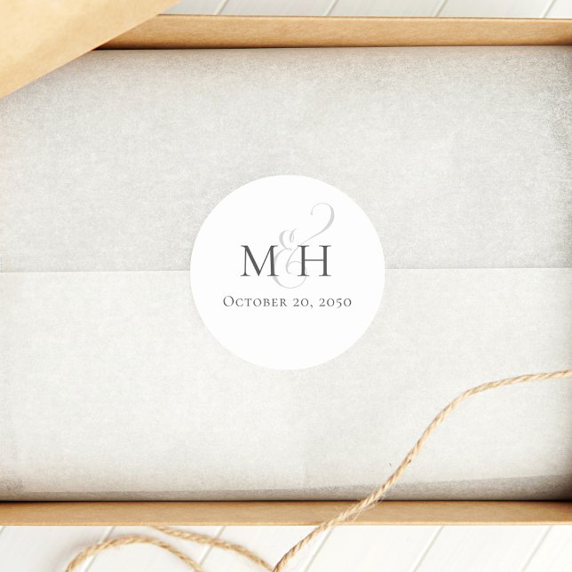 Adesivo Modelo de Monograma Simples de Casamento Minimalis (Wedding sticker with simple monogram.)