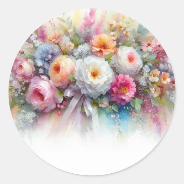 Adesivo Modelo em Branco Adicione Seu Texto Flores Aquarel (Frente)