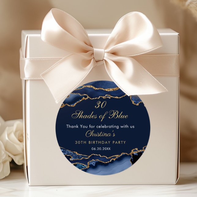 Adesivo Modern 30 Shades of Blue Birthday Party  (30 Shades of Blue Birthday Party Invitation)