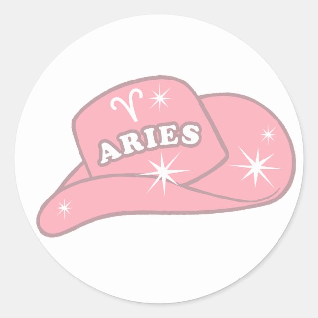 Adesivo Modern Aries Zodiac Pink Cowgirl Hat (Frente)