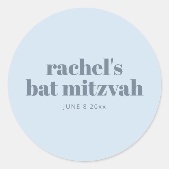 Adesivo Modern Bat Mitzvah Soft Blue Personalized Favor (Frente)