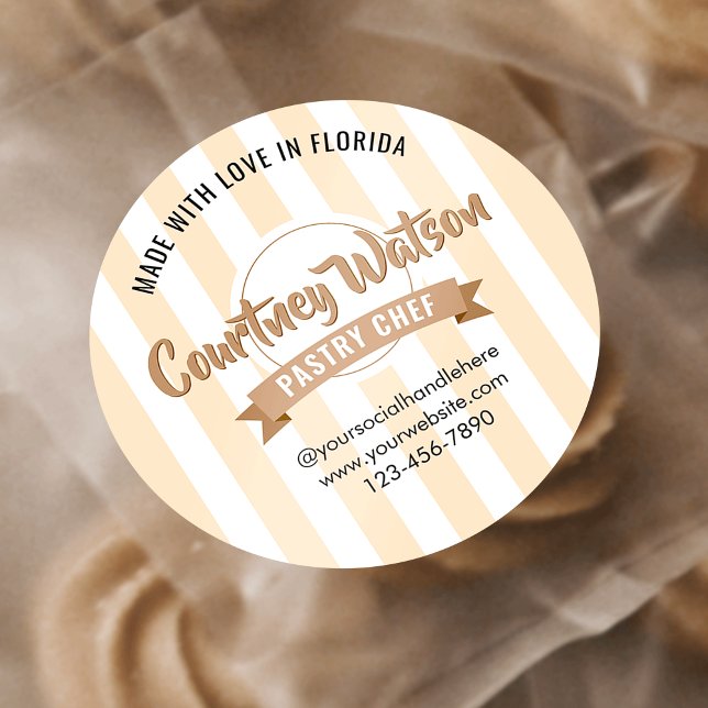 Adesivo Modern Beige Stripe Cake Bakery Pastry Chef (Criador carregado)