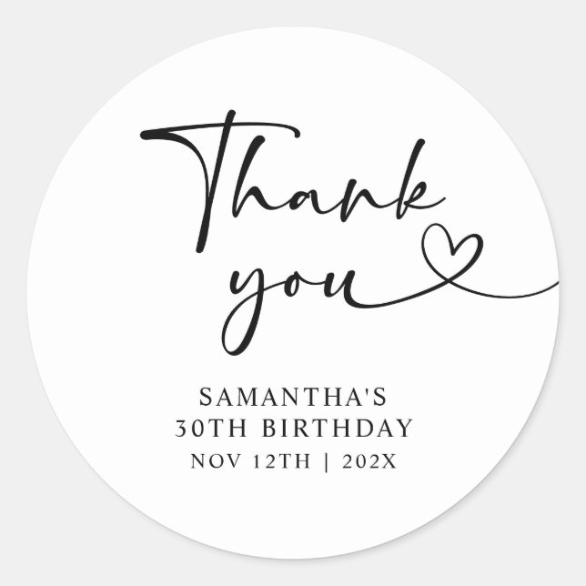 Adesivo Modern Black and White Hello 30th Birthday (Frente)