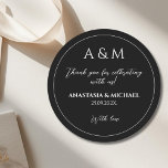 Adesivo Modern black and white minimalist wedding<br><div class="desc">A modern,  minimalist wedding sticker in black and white tone with a clean and elegant design,  which can be easily removed or customized if needed. The black background and simple layout give it a timeless,  stylish,  and sophisticated look,  perfect for a modern wedding.</div>