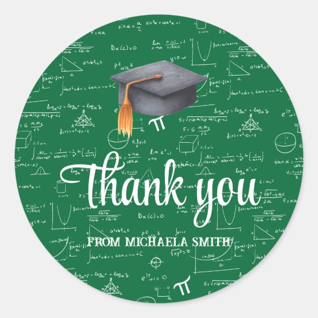 Adesivo Modern Black Cap Green Math Graduation Thank You (Frente)