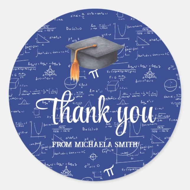 Adesivo Modern Black Cap Math Graduation Blue Thank You (Frente)