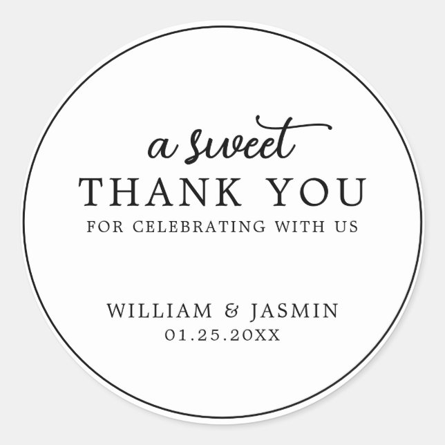 Adesivo Modern Black Script Sweet Obrigado Favor De Casame (Frente)