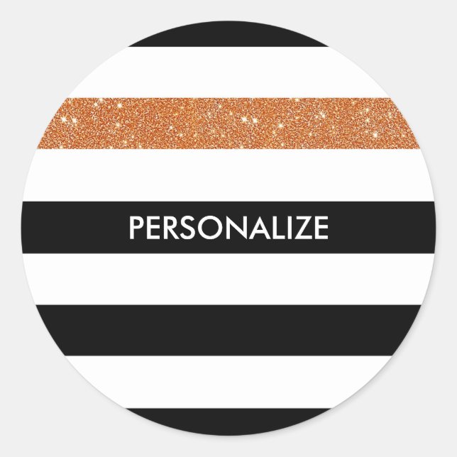Adesivo Modern Black Stripes FAUX Orange Glitz e Nome (Frente)