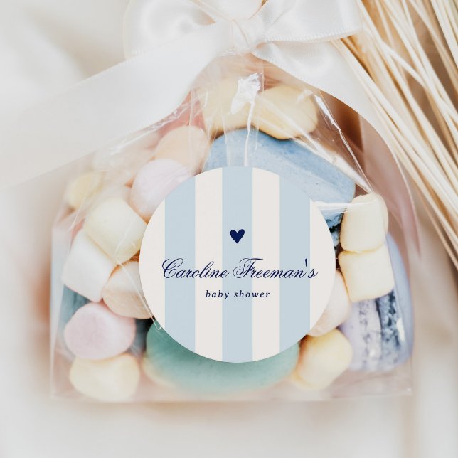 Adesivo Modern Blue Stripe Heart Valentine Baby Shower (Criador carregado)