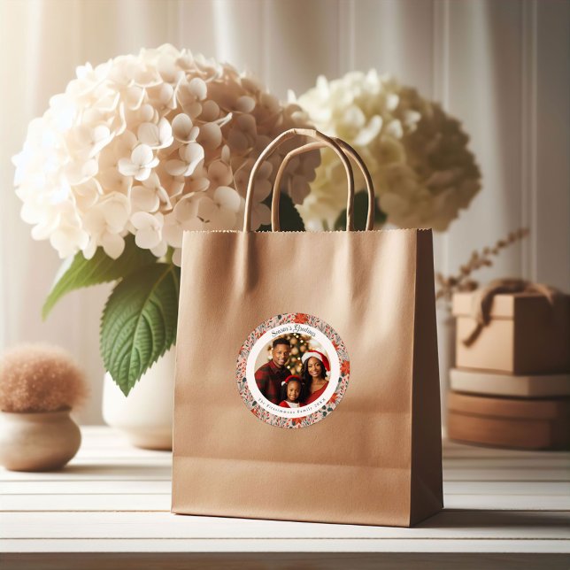 Adesivo Modern Blush Pink Poinsettia Flowers Christmas (Poinsettia Season Round Christmas Photo Sticker blush pink)