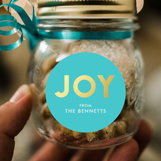 Adesivo Modern Bold JOY Faux Foil Personalizado Natal (Criador carregado)