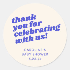 Adesivo Modern Bright Blue Retro Baby Shower Thank You