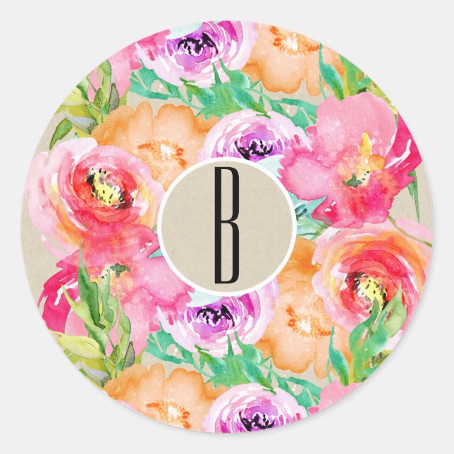 Adesivo Modern Bright Floral Watercolor Kraft Chic Favor (Frente)
