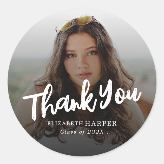 Adesivo Modern Brush Script Photo Graduation Thank You (Frente)