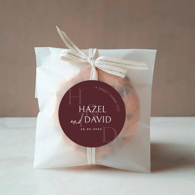 Adesivo Modern Burgundy Monogram Minimalist Wedding (Criador carregado)