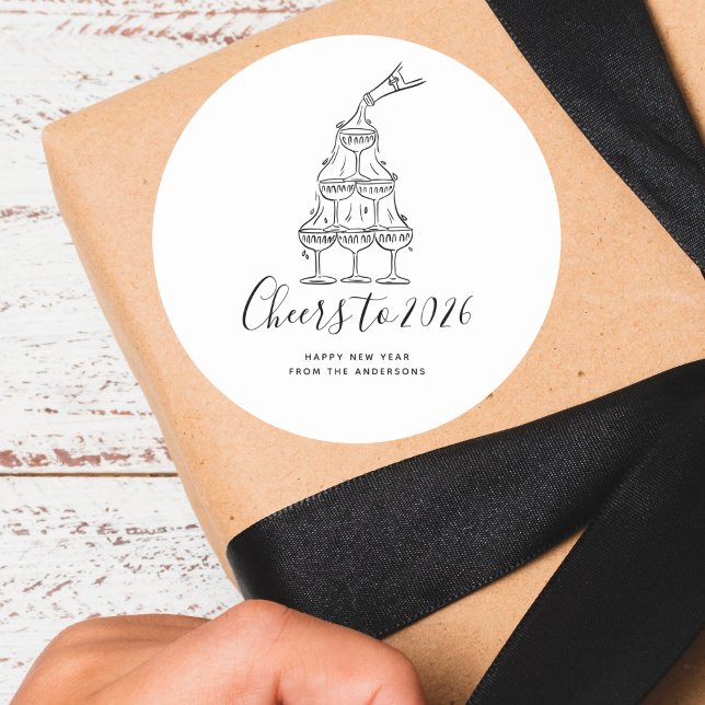 Adesivo Modern Cheers to the New Year White Hand Drawn (Criador carregado)