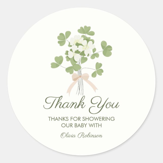 Adesivo Modern Chic Lucky Shamrock with Bow baby shower (Frente)